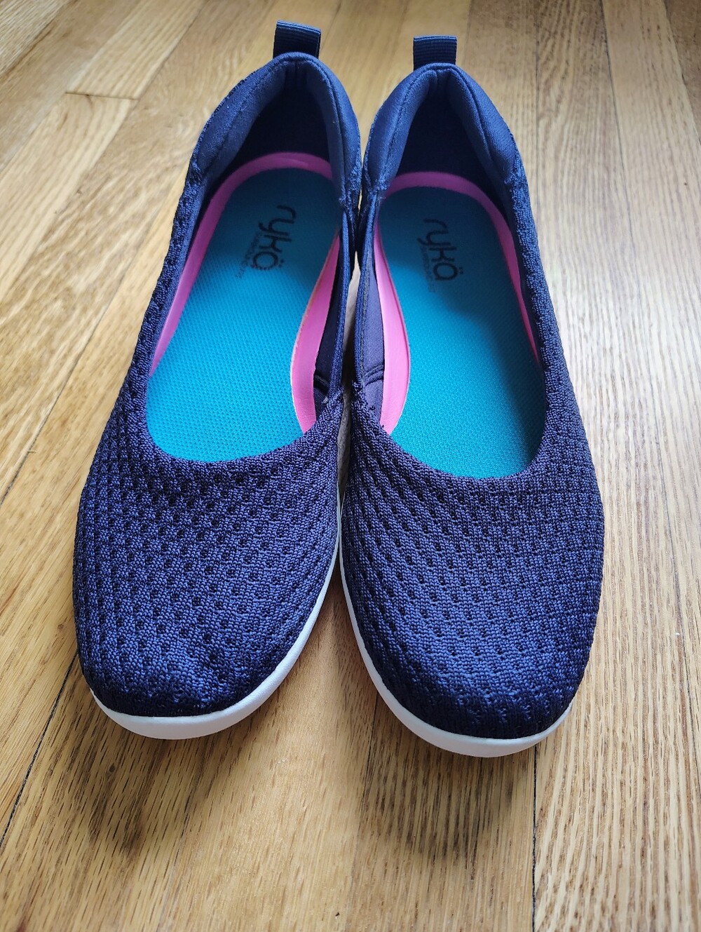 Ryka Navy Knit Slip-On Flats with Teal Insole and Pink Trim